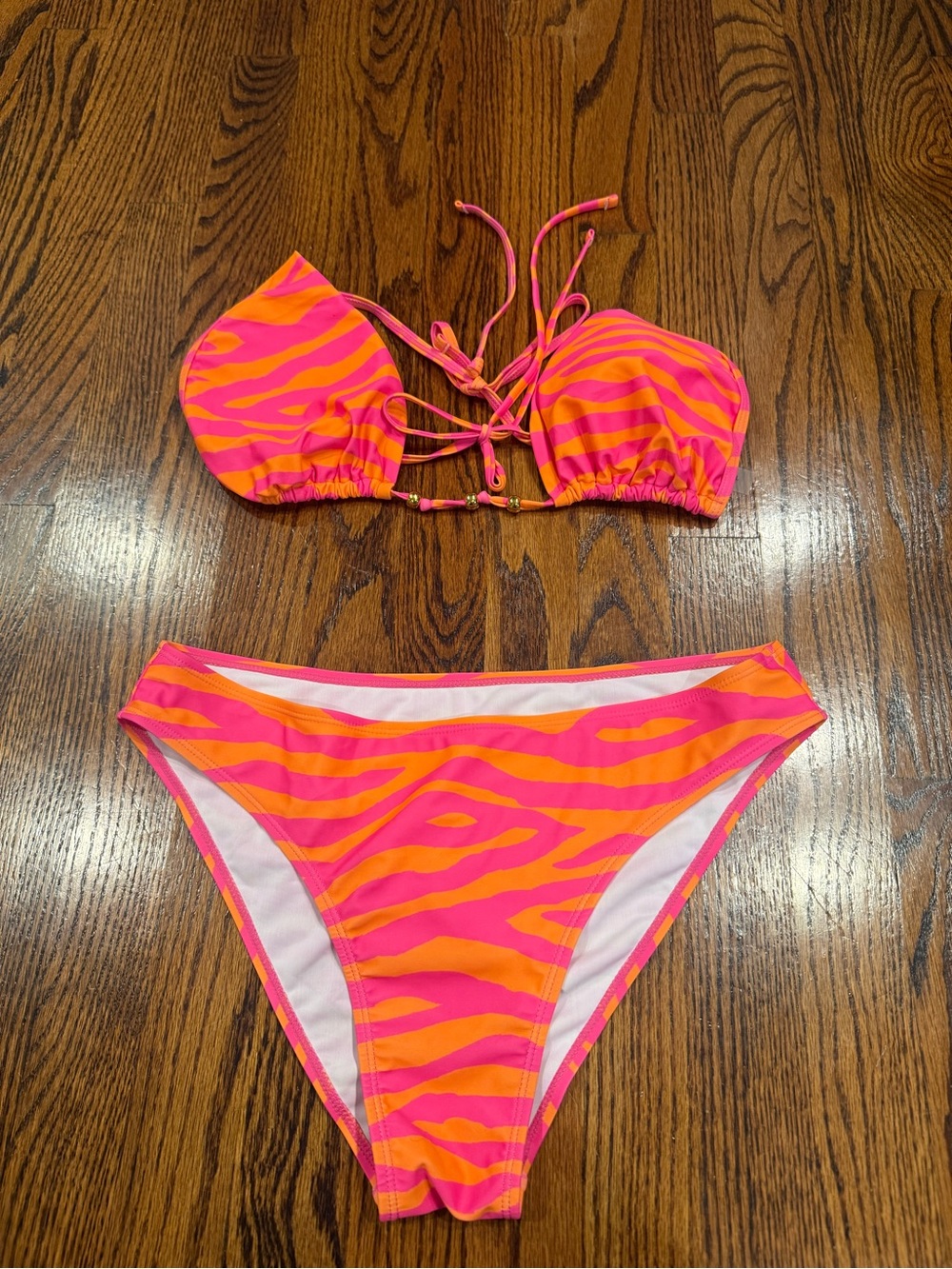 SHEIN Pink and Orange Zebra Print Bikini Set